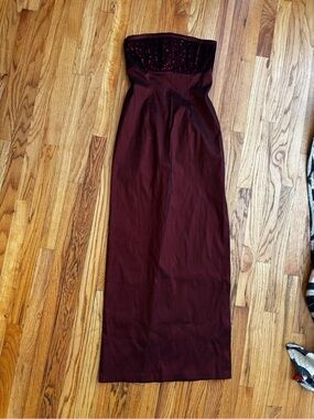 Zum Zum by Niki Livas Burgundy Strapless Sequin Gown